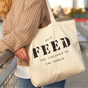 FEED 10 Classic Foldable Organic Cotton Tote Bag in Natural Off-White